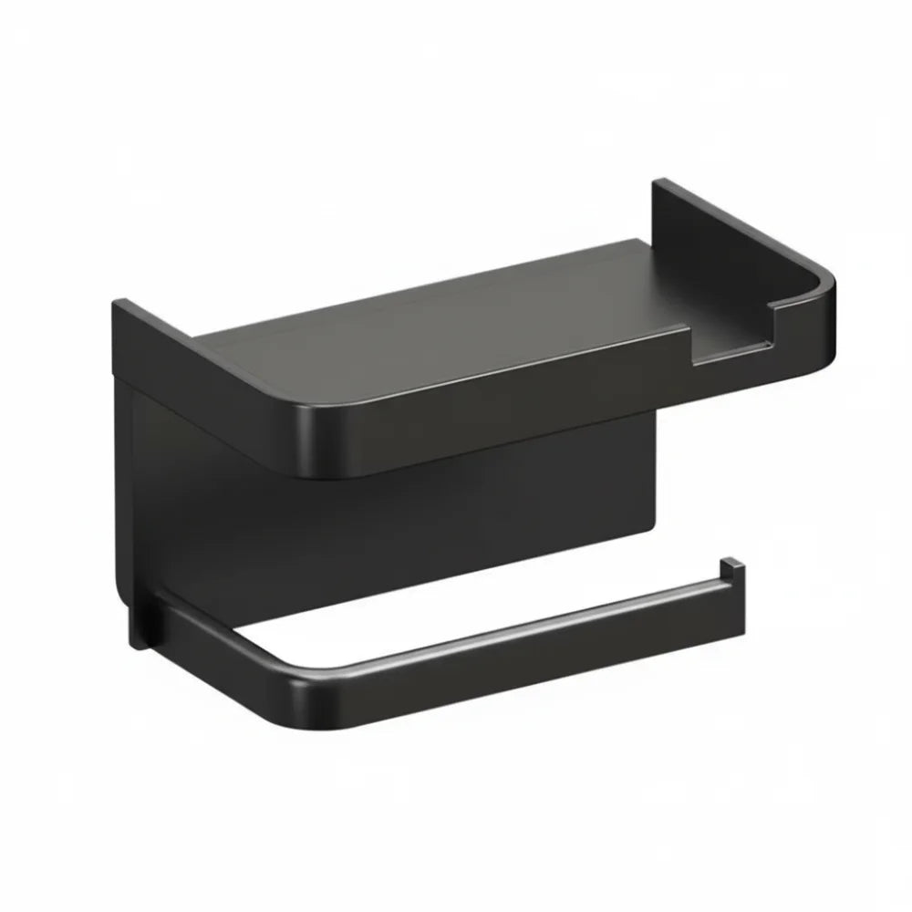 No-Drill Wall Mounted Toilet Paper Holder with Shelf Toilet Paper Holder Nixie Black