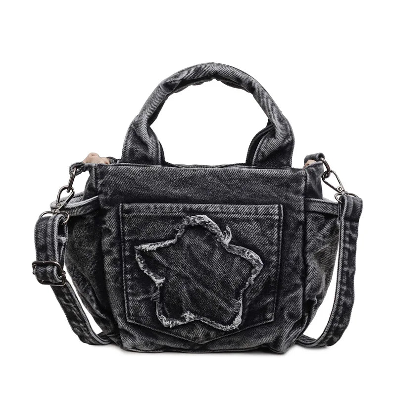 Large-Capacity Denim Crossbody Shoulder Bag for Women Denim Crossbody Bag Nixie Black