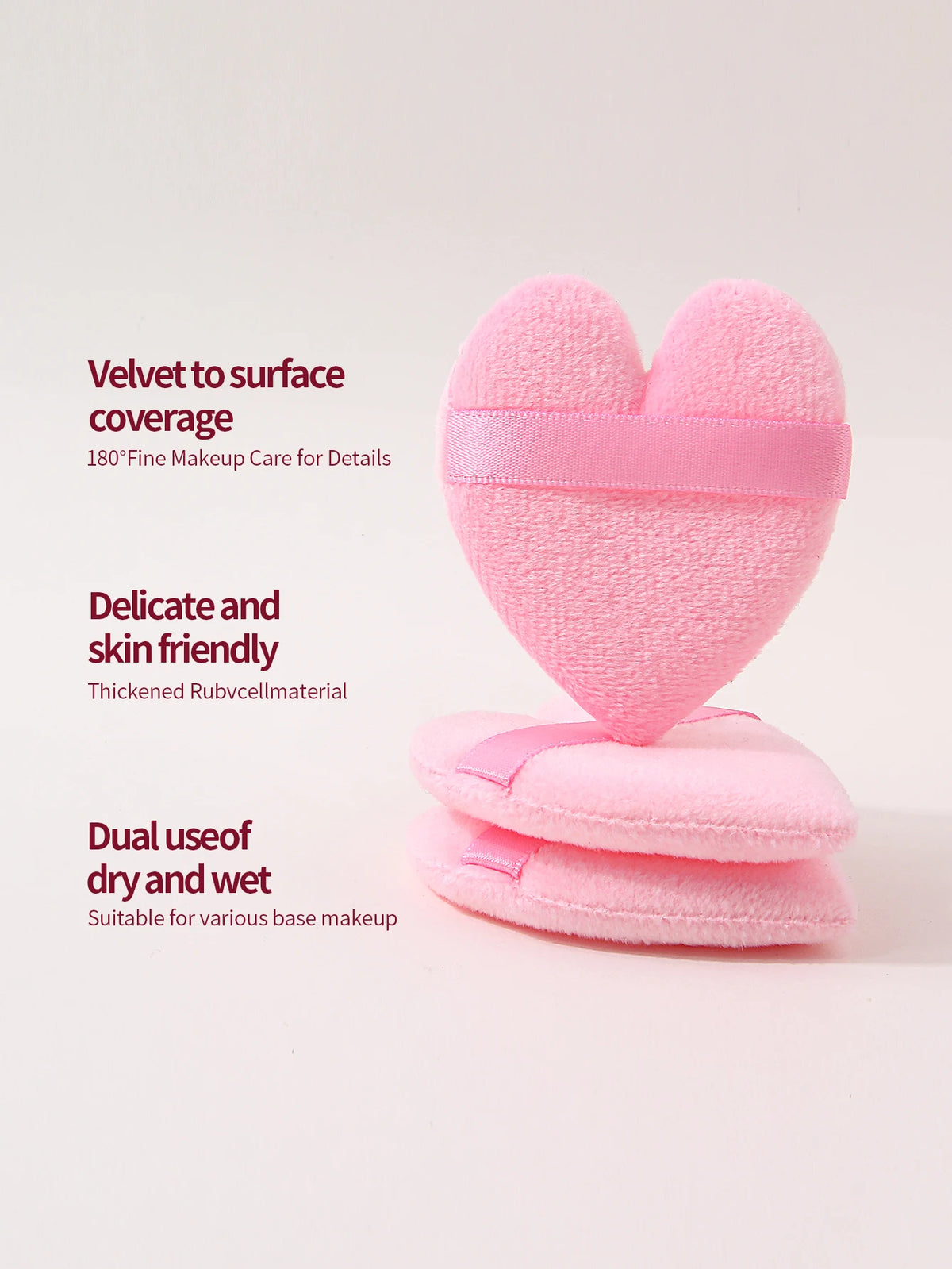 Heart Shaped Plush Makeup Puff with Strap – Set of 3 | Nixie Makeup Powder Puff Nixie