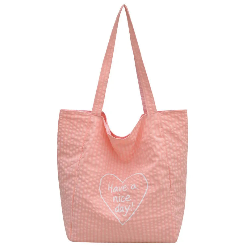 Double-Sided Plaid Polka Dot Canvas Tote Bag – Large Women's Shoulder Bag Canvas Tote Bag Nixie