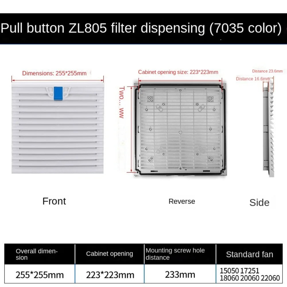 ABS Cabinet Ventilation Filter Grille with Louver Shutters Ventilation Filter Grille Nixie 255X255mm B