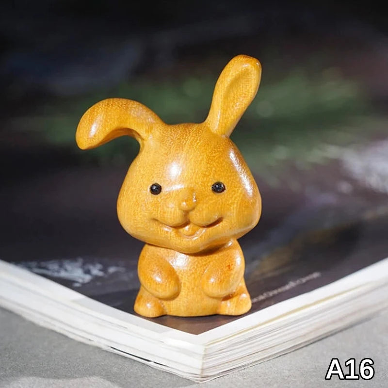Wood Carved Easter Bunny Figurine – Cute Rabbit Ornament & Gift Wooden Rabbit Figurine Nixie A16
