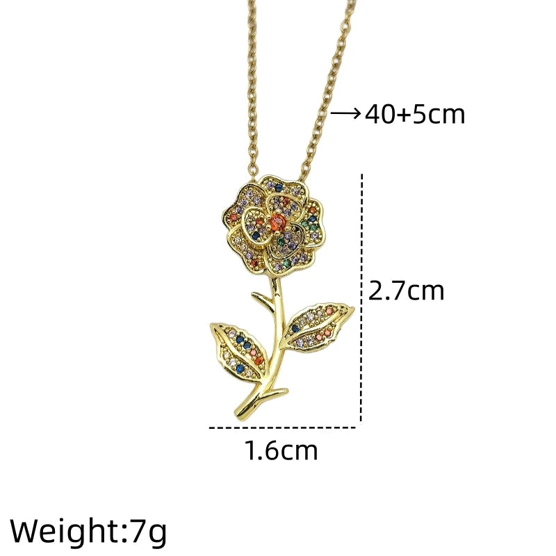 Zircon Flower Pendant Necklace | Gold Stainless Steel | Nixie Pendant Necklace Nixie XL2189-082