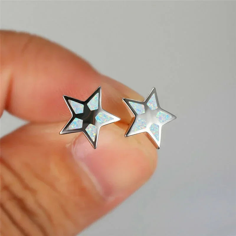 Blue Simulated Opal Star Stud Earrings – Trendy Zinc Alloy Stud Earrings Nixie