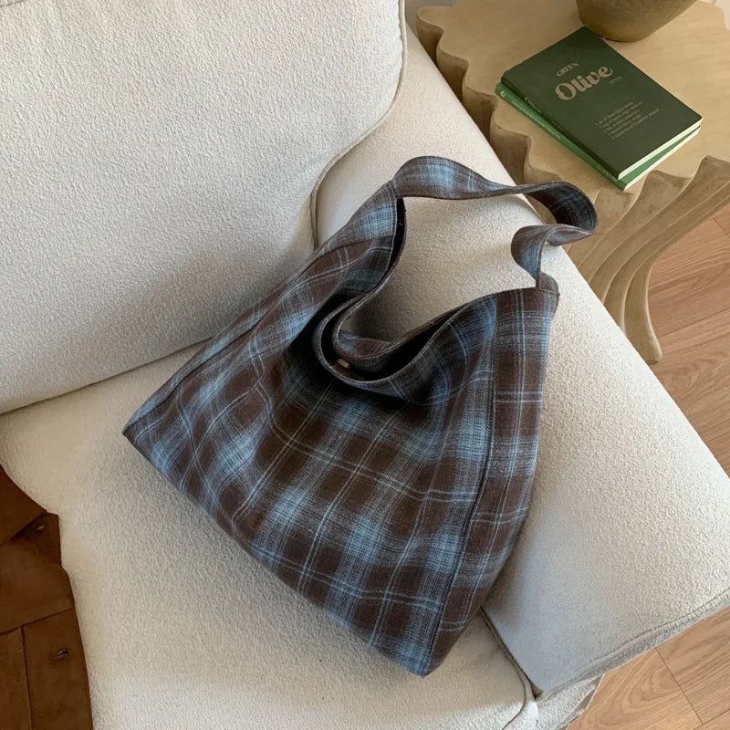 Women's Large Tote Bag – Plaid Casual Shoulder Commuter Bag Tote Shoulder Bag Nixie