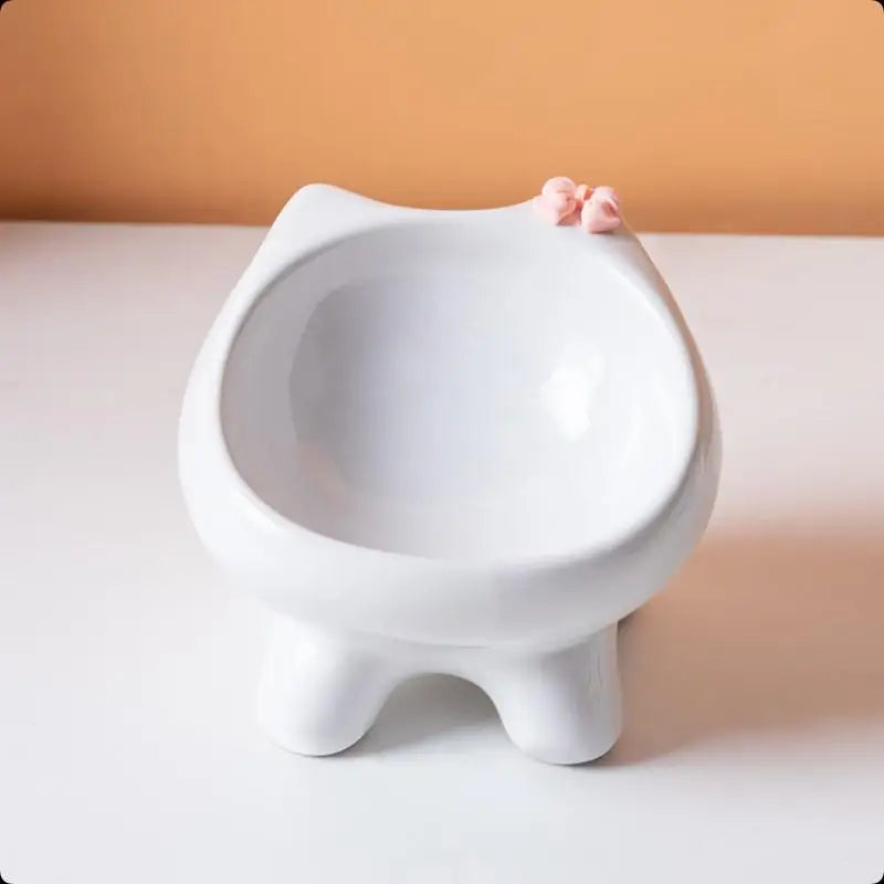 15° Tilted Ceramic Cat Bowl | Elevated Whisker-Friendly Pet Bowl Ceramic Cat Bowl Nixie White