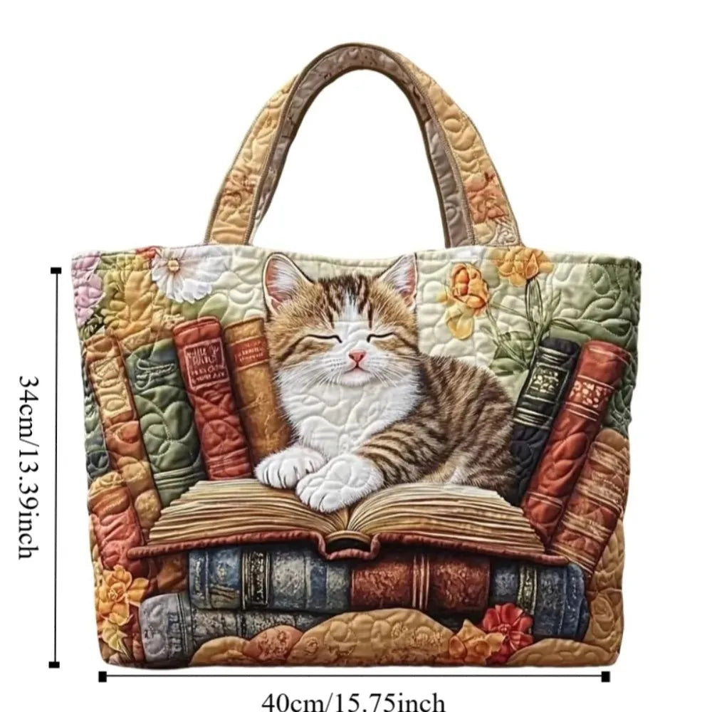 Cat Print Cotton Tote Bag – 3D Pattern Vintage Travel Handbag Cotton Tote Bag Nixie