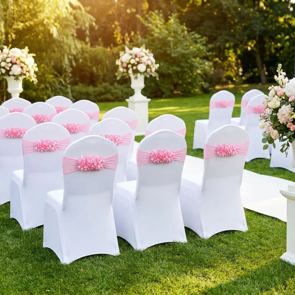 Gauze Flower Knot Wedding Chair Cover Sash – Satin Slipcover Chair Cover Sash Nixie