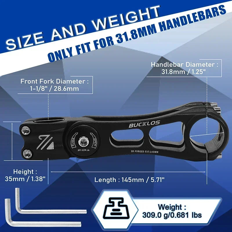 BUCKLOS Adjustable Bike Stem MTB ±80° Aluminum 90–145mm Adjustable Bike Stem Nixie