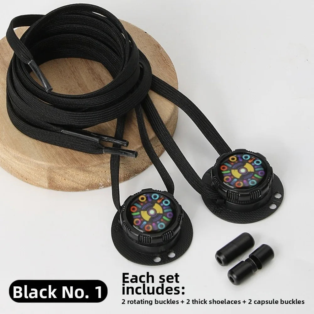 No-Tie Rotating Button Shoelaces | Wide Flat Quick-Adjust Laces