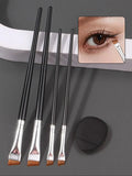 4-Piece Ultra-Fine Eyeliner & Eyebrow Brush Set + Powder Puff Makeup Brush Set Nixie black