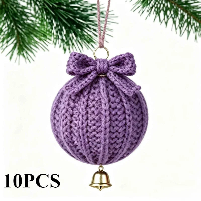Hand Crochet Christmas Ball Ornaments with Bells – 10 Pcs Christmas Ornament Set Nixie purple-10pcs Diameter 8cm