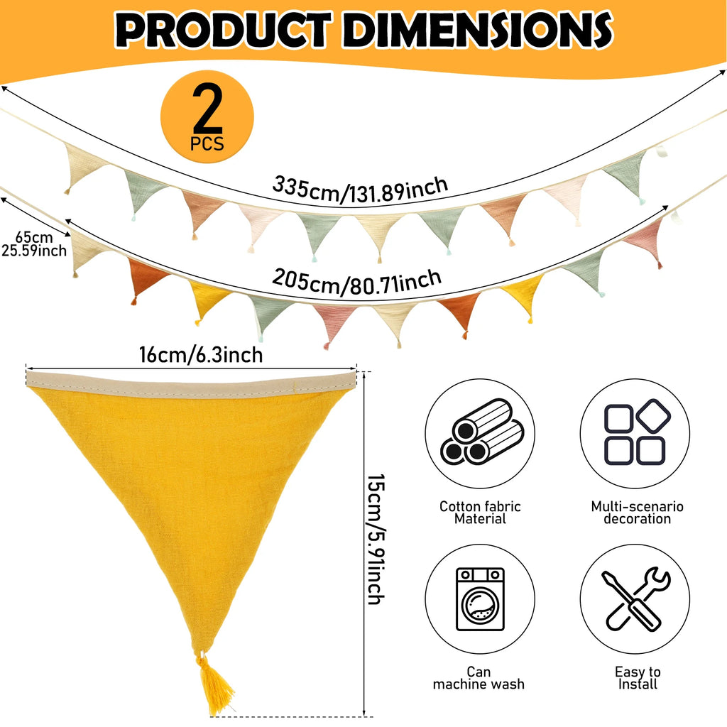 Fabric Triangle Pennant Bunting Banner – Party & Wedding Garland Party Bunting Banner Nixie Mixed colors 2 items