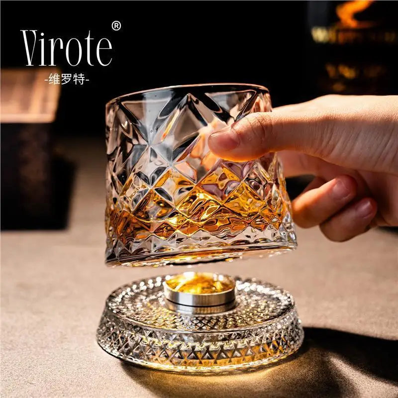 360° Rotating Whisky Tumbler Glass | Crystal Cocktail Drinkware Rotating Whisky Glass Nixie