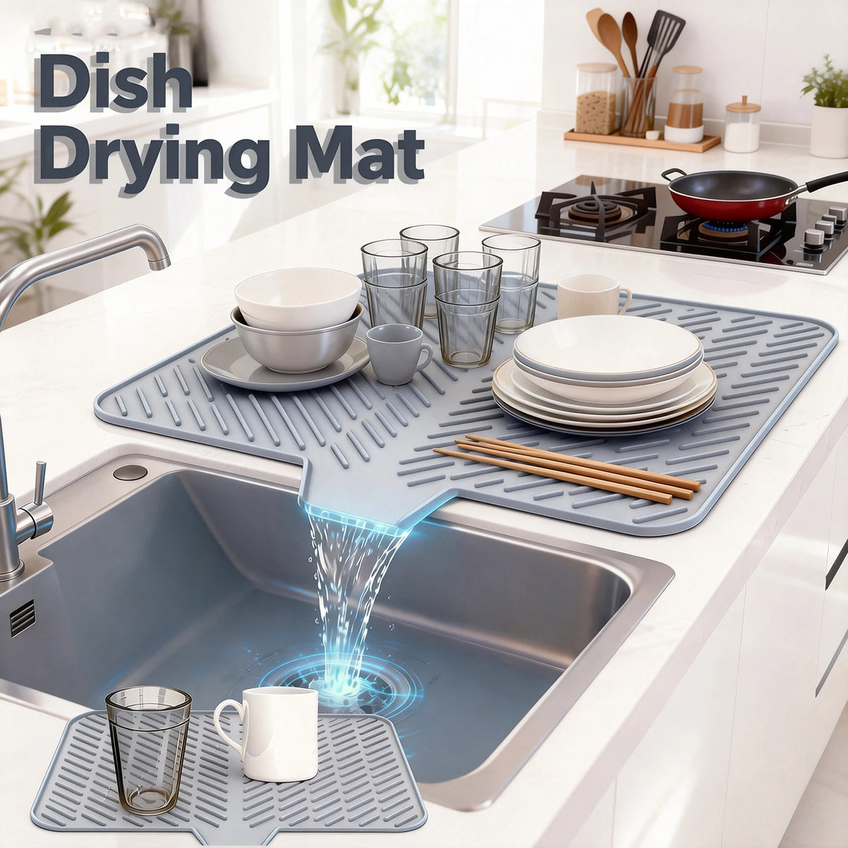 Silicone Dish Drying Mat – Large Non-Slip Draining Pad 23x17"