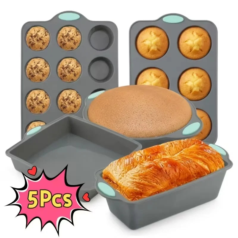 5-Piece Non-Stick Silicone Baking Mold Set – Loaf & Tray