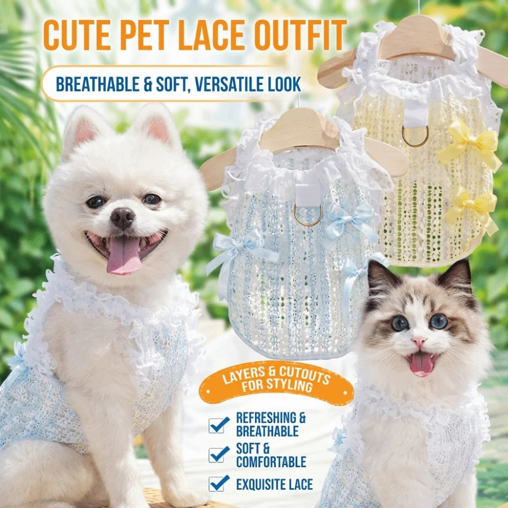 Cute Lace Bow Pet Dress Vest – Cat & Dog Princess Shirt Pet Dress Vest Nixie
