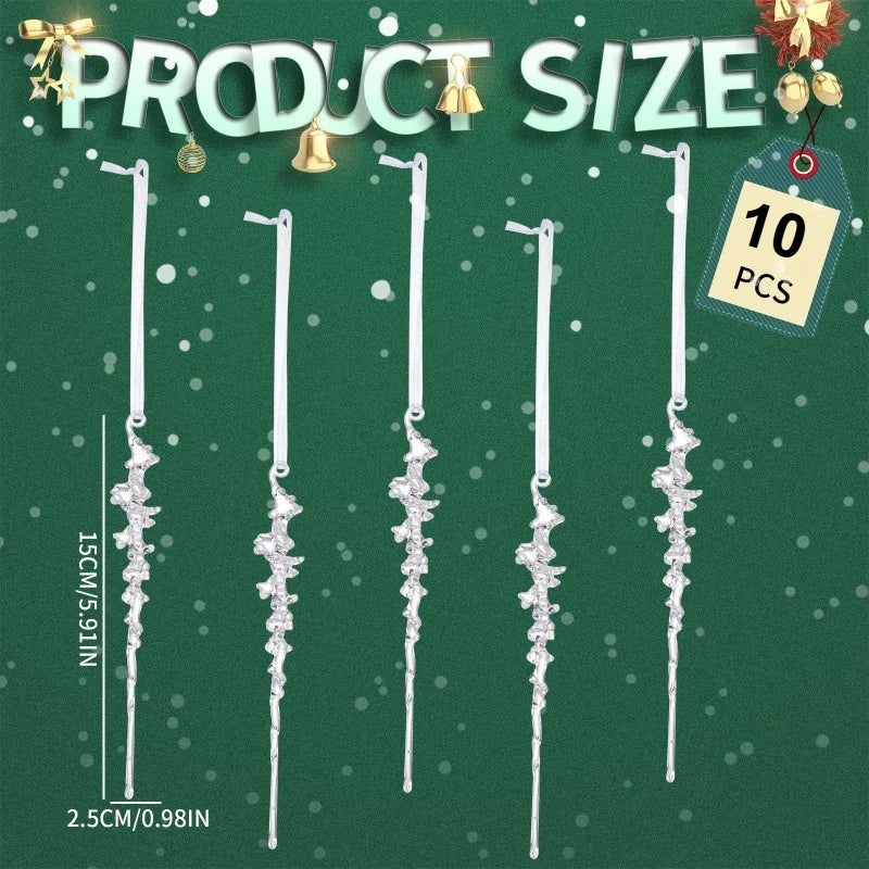 10PCS Frosted Acrylic Icicle Ornaments – Christmas Crystal Pendants