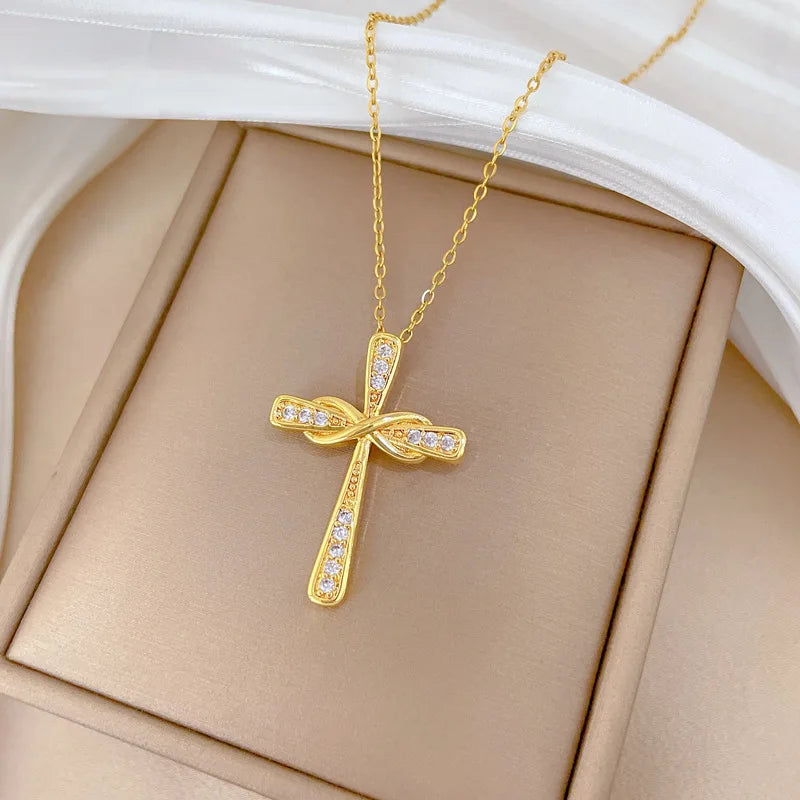 Women's Gold Cross Pendant Necklace | Stainless Steel Choker Pendant Necklace Nixie