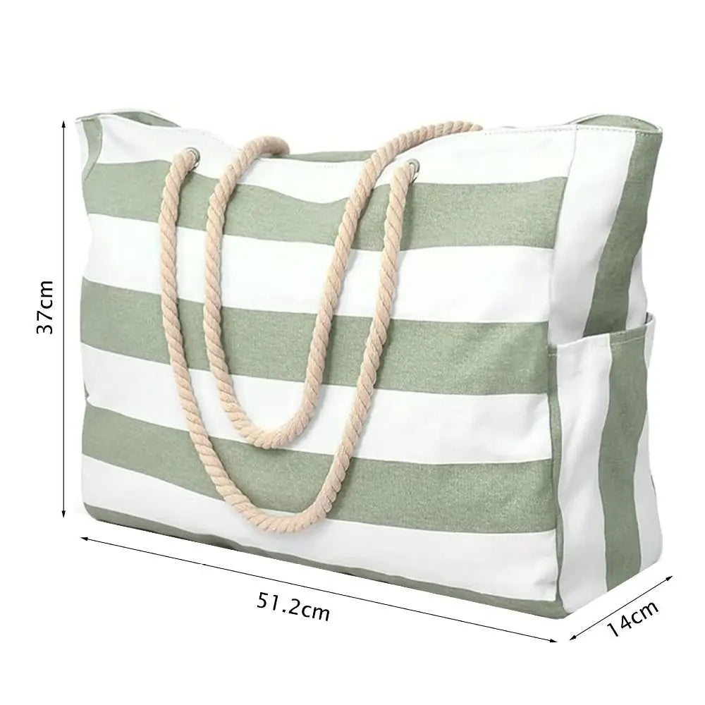 Large Striped Beach Tote Bag | Sandproof, Zipper & Rope Handles Beach Tote Bag Nixie