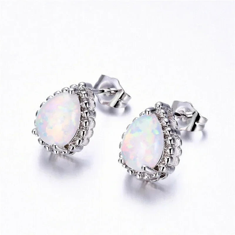Women's Silver Simulated Opal Drop Dangle Earrings