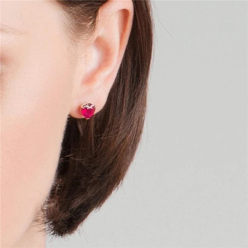 Heart-Shaped CZ Stud Earrings – Gold, Rose Gold & Silver CZ Stud Earrings Nixie