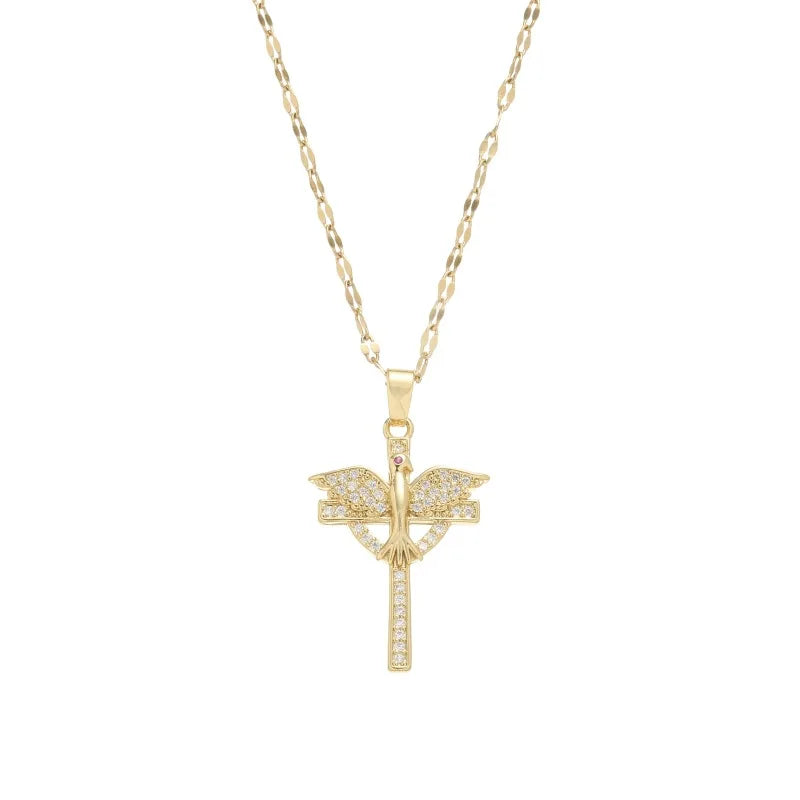 Phoenix Cross Gold Pendant Necklace – Stainless Steel Chain
