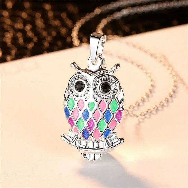 Owl Pendant Necklace | Simulated Opal Zinc Alloy Charm Owl Pendant Necklace Nixie