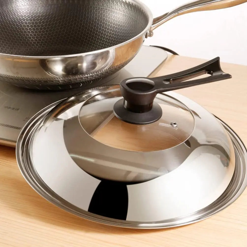 Stainless Steel Wok Lid 30–36cm | Visible Glass Pot Cover Wok Pan Lid Nixie
