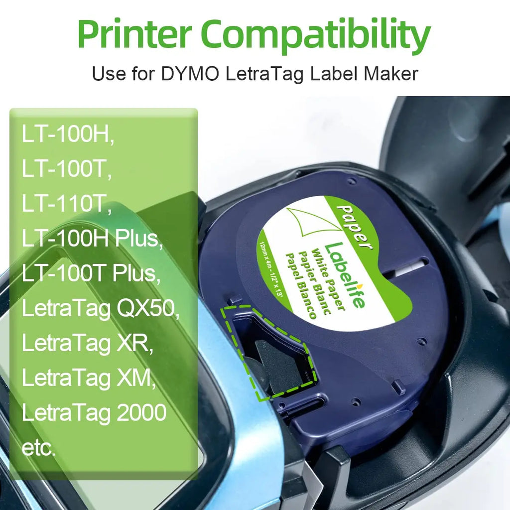 5-Pack DYMO LetraTag Compatible Label Tape 12mm White Refill Label Tape Refill Nixie
