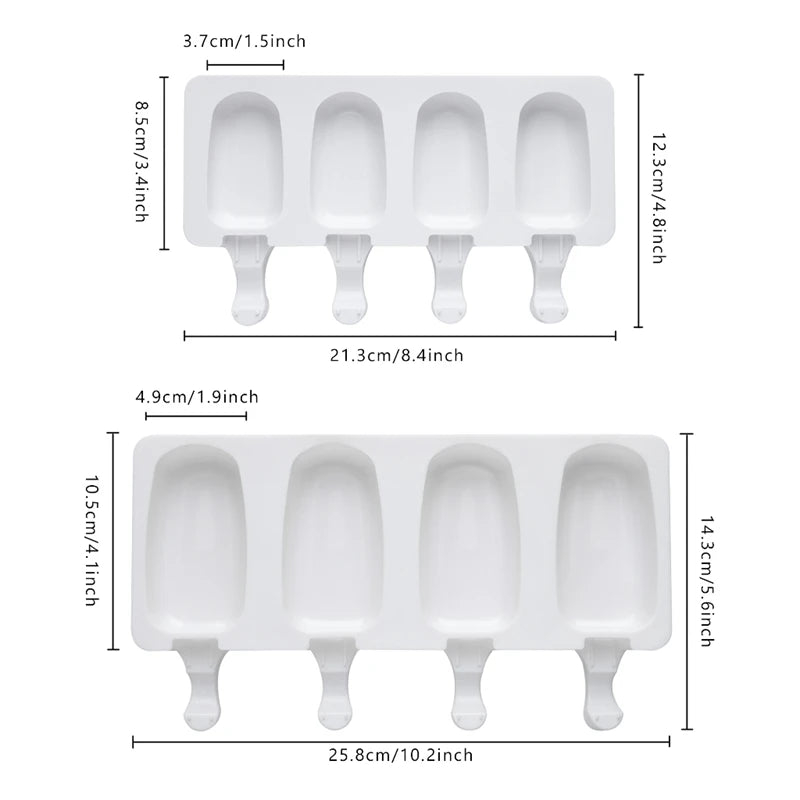4-Pack Large Silicone Popsicle Molds with Wooden Sticks