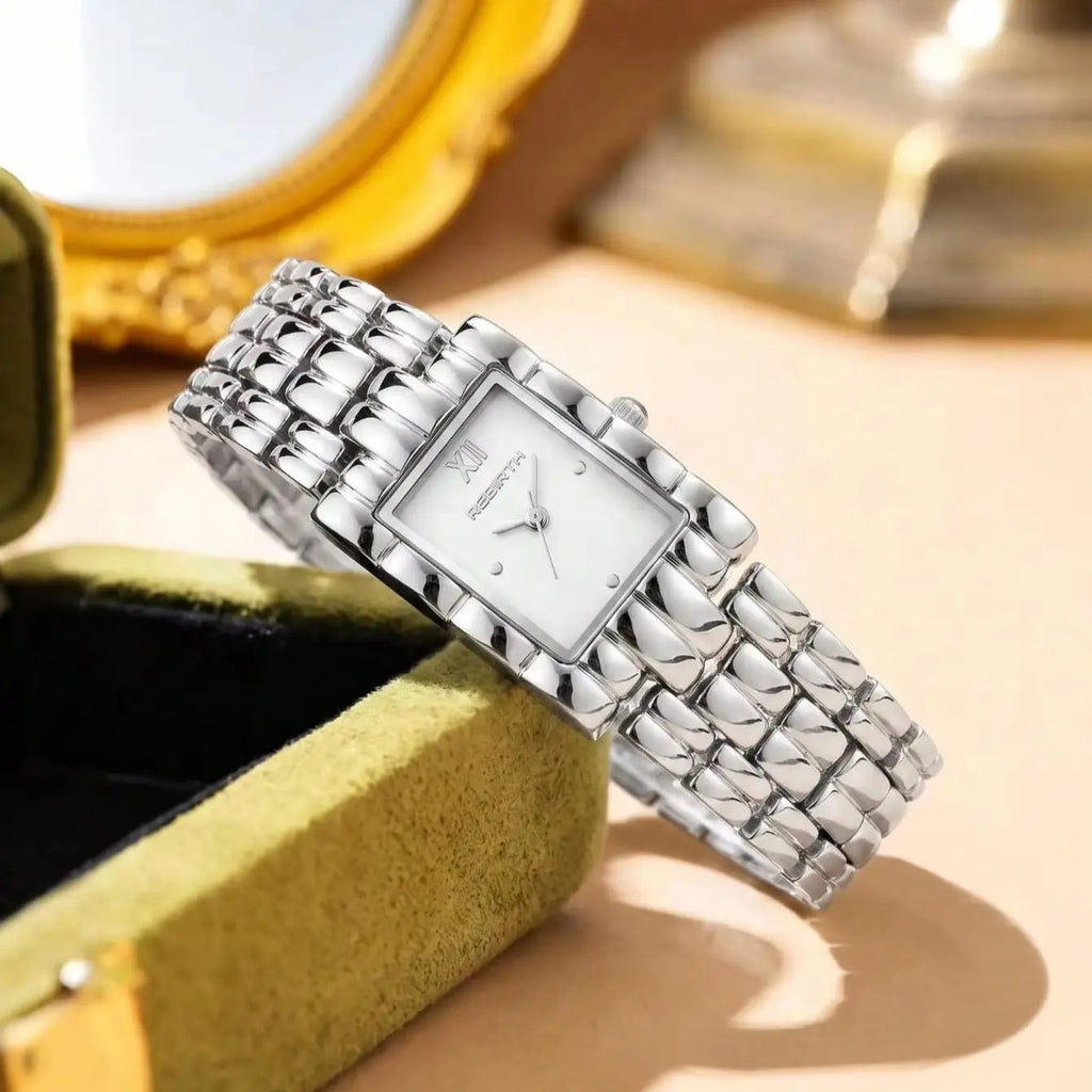 REBIRTH Vintage Square Women's Quartz Watch | Gold Chain Strap Women's Quartz Watch Nixie