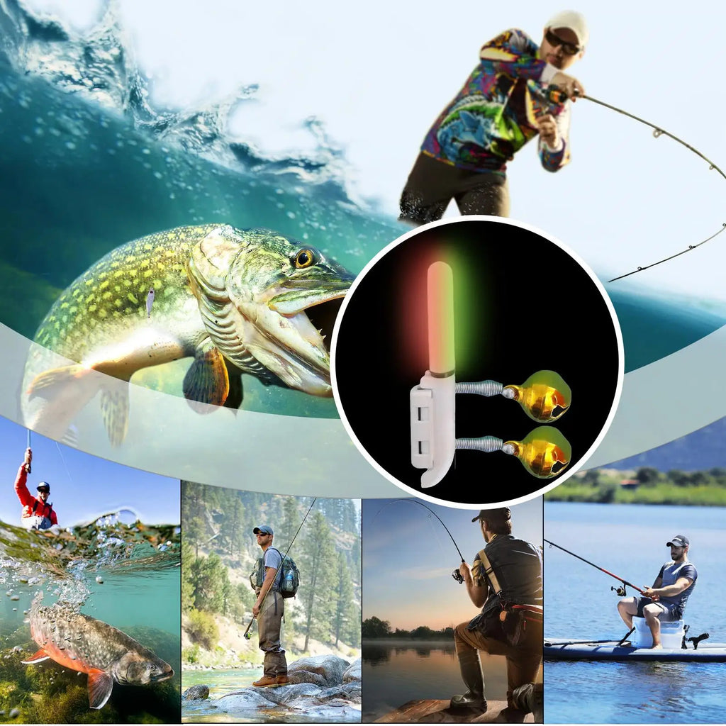 LED Fishing Rod Light Clip with Bite Bells & USB Rechargeable Fishing Bite Alarm Nixie