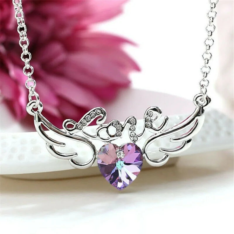 Angel Wing Crystal Pendant Necklace – Silver Fashion Jewelry Pendant Necklace Nixie Silver