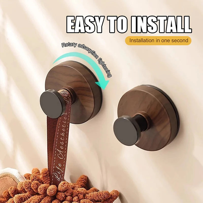 Walnut Wood Grain Suction Cup Hook | No-Drill Wall Hanger