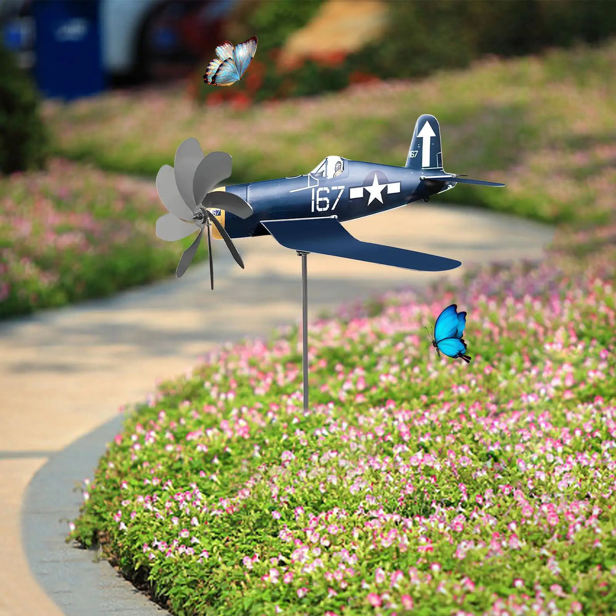Airplane Wind Spinner Stainless Steel Weatherproof Garden Sculpture Garden Wind Spinner Nixie
