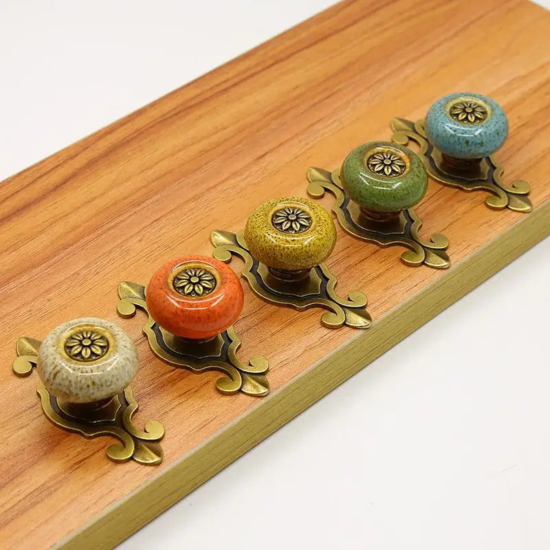 Ceramic Flower Cabinet Knob Antique Bronze Ethnic Style Cabinet Knob Nixie