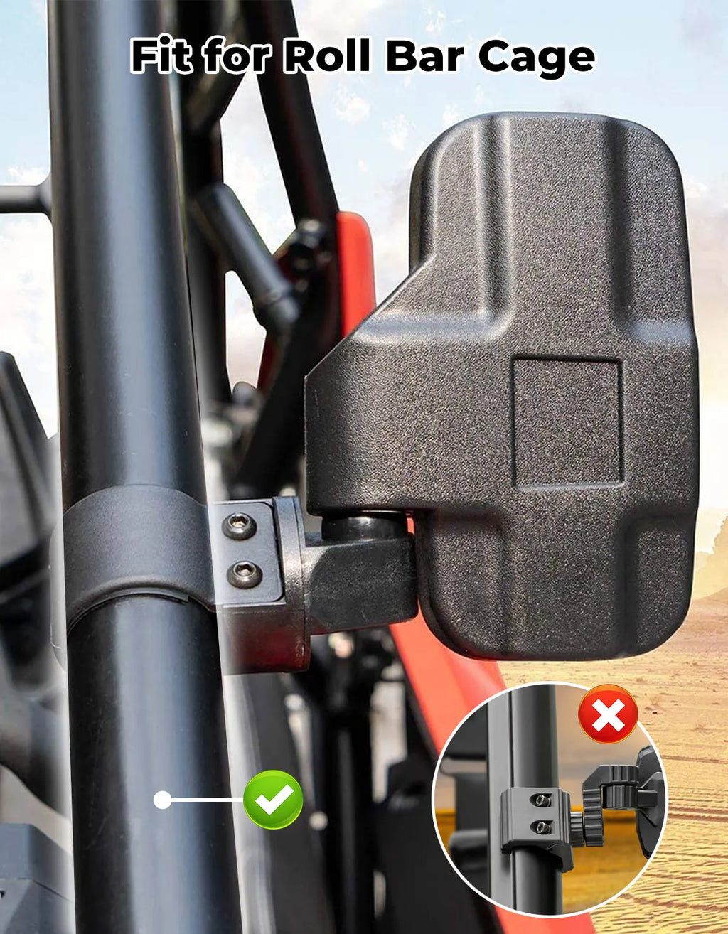 UTV Side Mirrors Clamp-On 1.75"–2" Roll Cage | Polaris RZR Can-Am UTV Side Mirrors Nixie