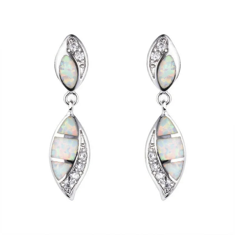 Silver-Plated Simulated Opal Stud Earrings | Vintage Gift Stud Earrings Nixie