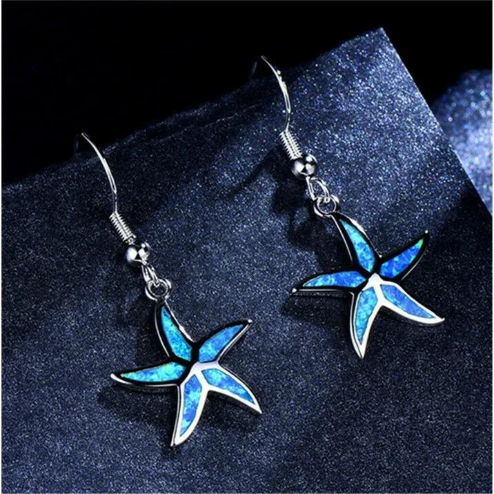 Blue Opal Starfish Drop Earrings | Silver Plated Fashion Jewelry Drop Earrings Nixie