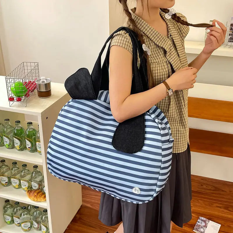 Vintage Striped Canvas Tote Bag | Korean-Style Shoulder Handbag Canvas Tote Bag Nixie