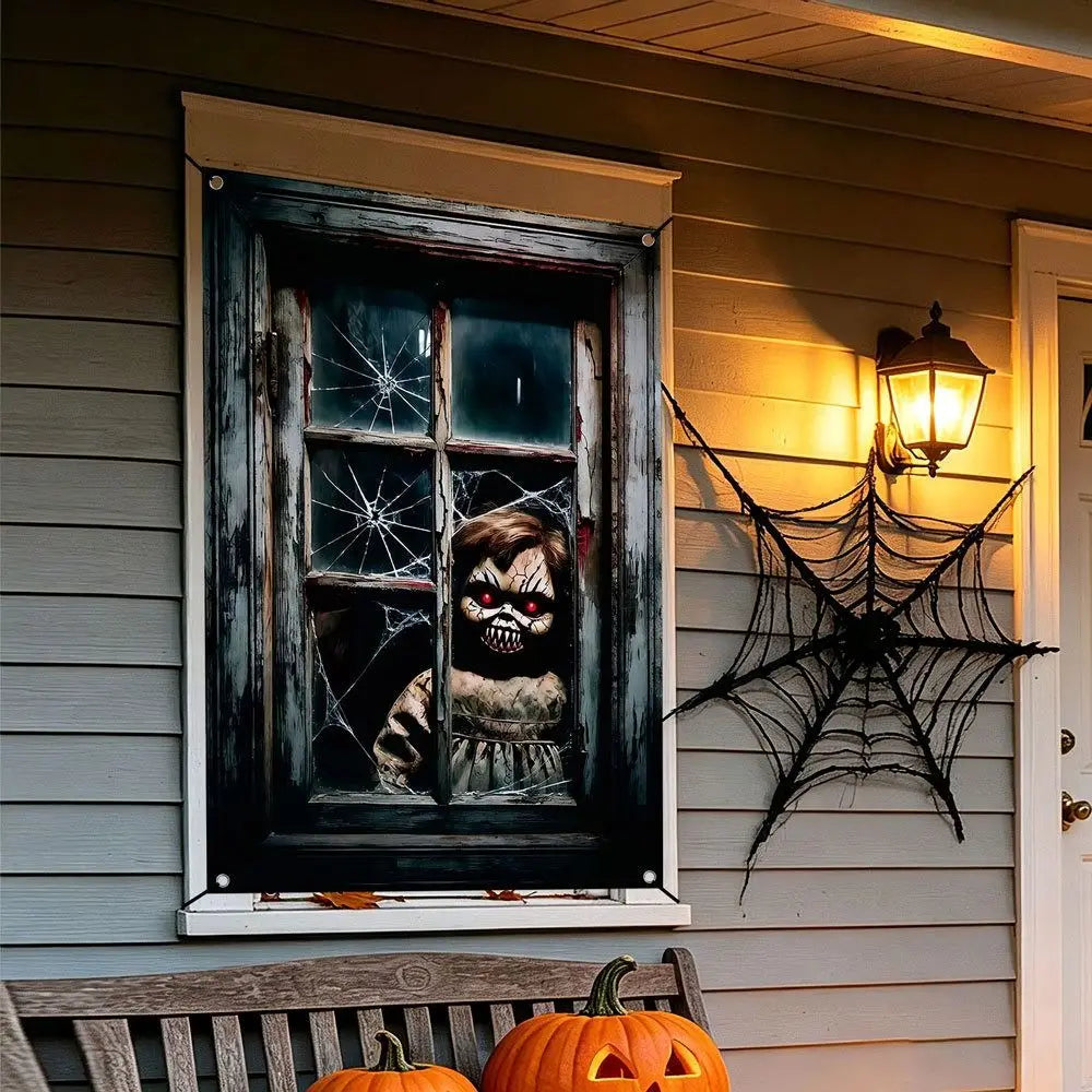 Halloween Fake Window Curtain Banner – Non-Woven Fabric 80×120cm Halloween Wall Banner Nixie
