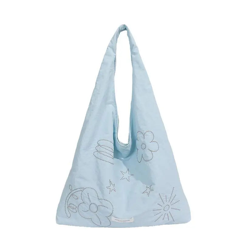 Korean Floral Embroidery Tote Bag – Large Shoulder Handbag
