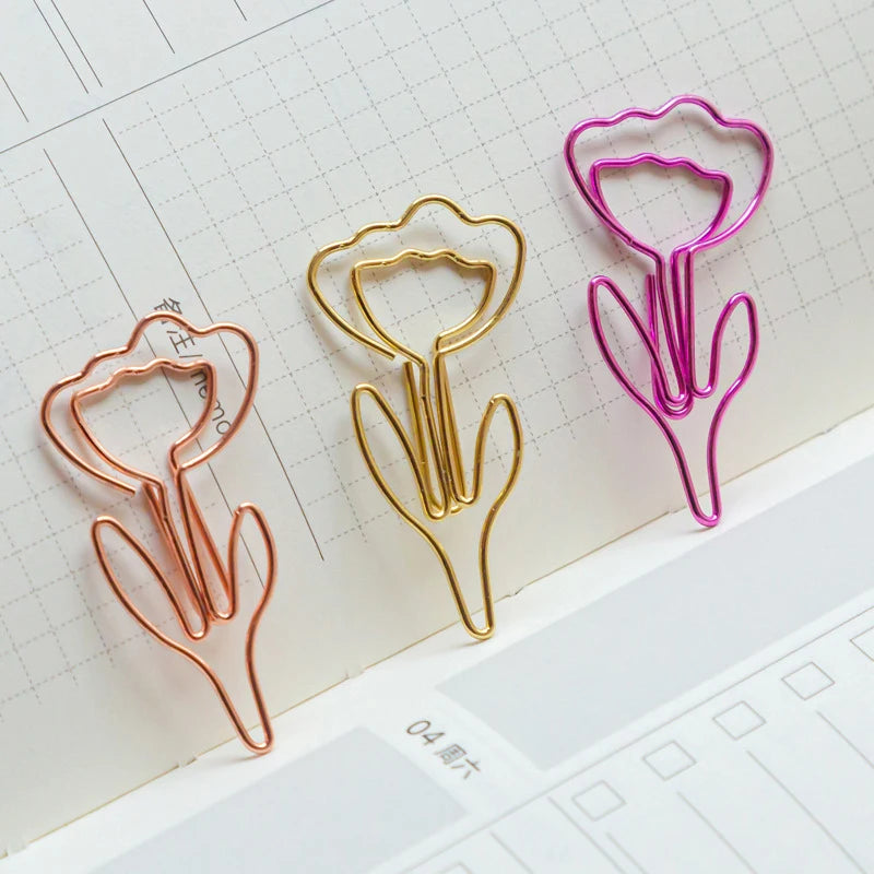 10PCS Flower Shaped Colored Metal Paper Clips | Desk Bookmarks Decorative Paper Clips Nixie
