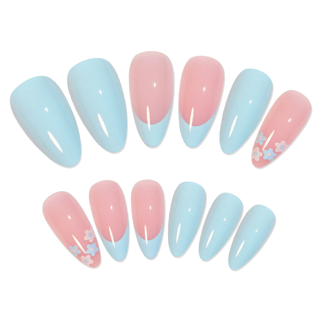 Almond Press-On Nails L – Floral Rhinestone False Nail Tips Press-On Nail Tips Nixie