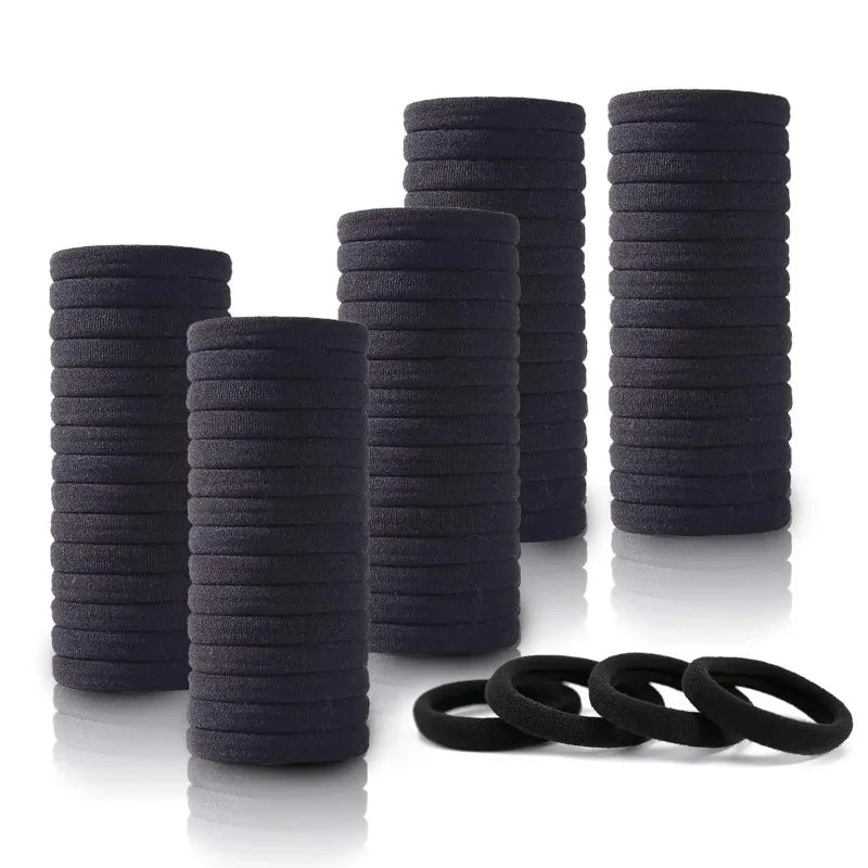 Black Elastic Hair Ties 4MM Ponytail Holders 10/30/50 Pack