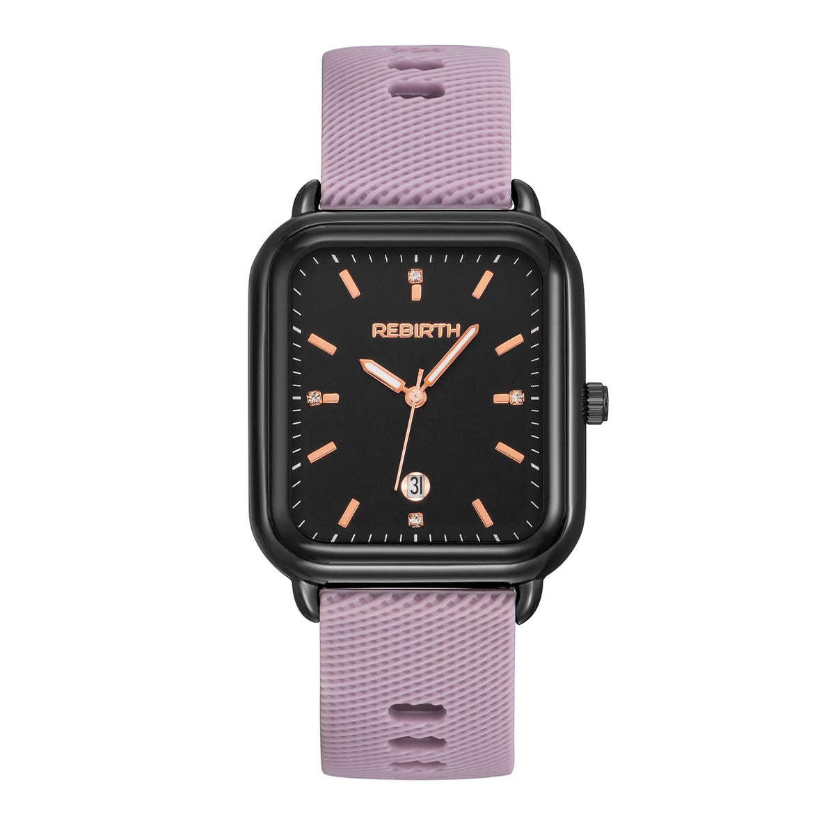 REBIRTH Women's Macaron Quartz Watch | Silicone Strap Calendar Women's Quartz Watch Nixie PURPLE