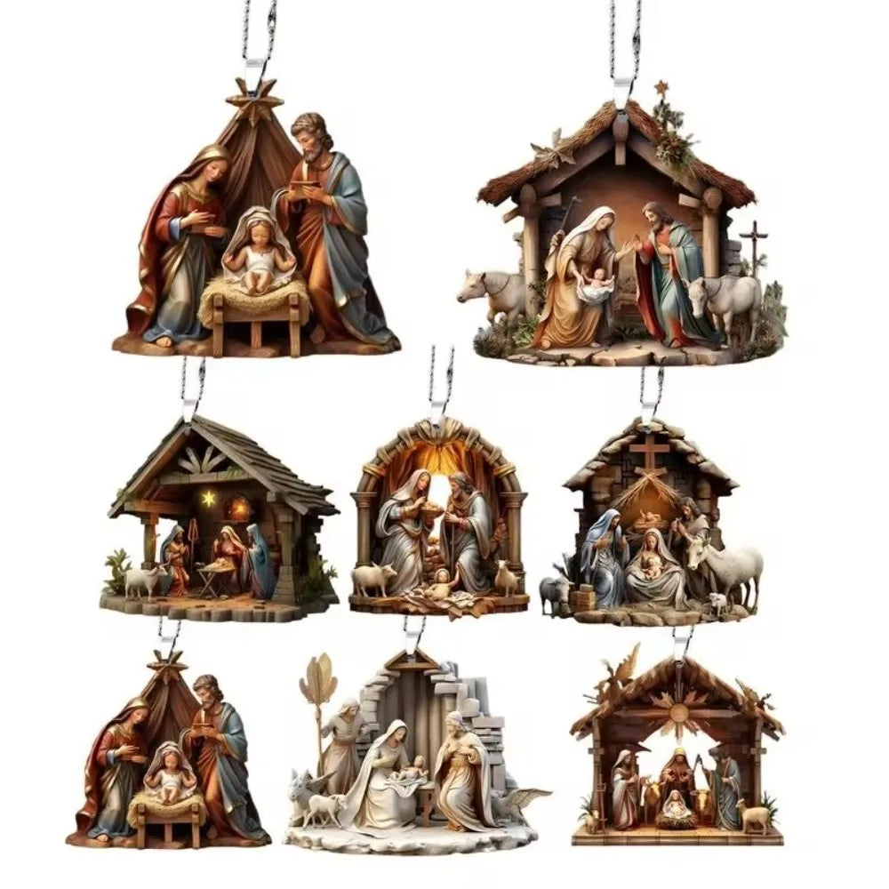 Acrylic Nativity Scene Christmas Pendant | Double-Sided Ornament