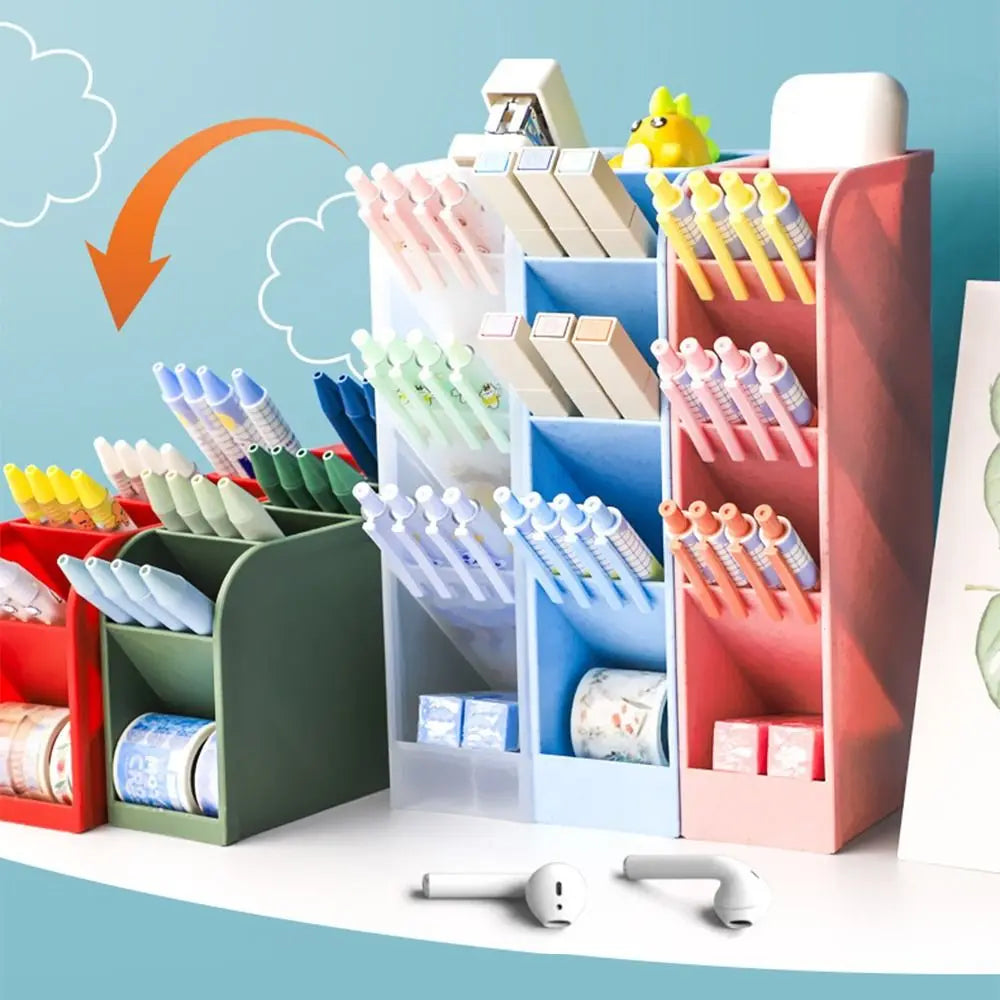 Oblique Pen Holder Desktop Organizer – Multi-Compartment Desktop Pen Organizer Nixie