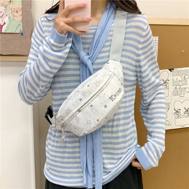 Canvas Crossbody Chest Bag – Casual Zipper Waist & Phone Bag Crossbody Chest Bag Nixie White